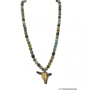High End Kristalize Gemstones Bull Skull Long Necklace